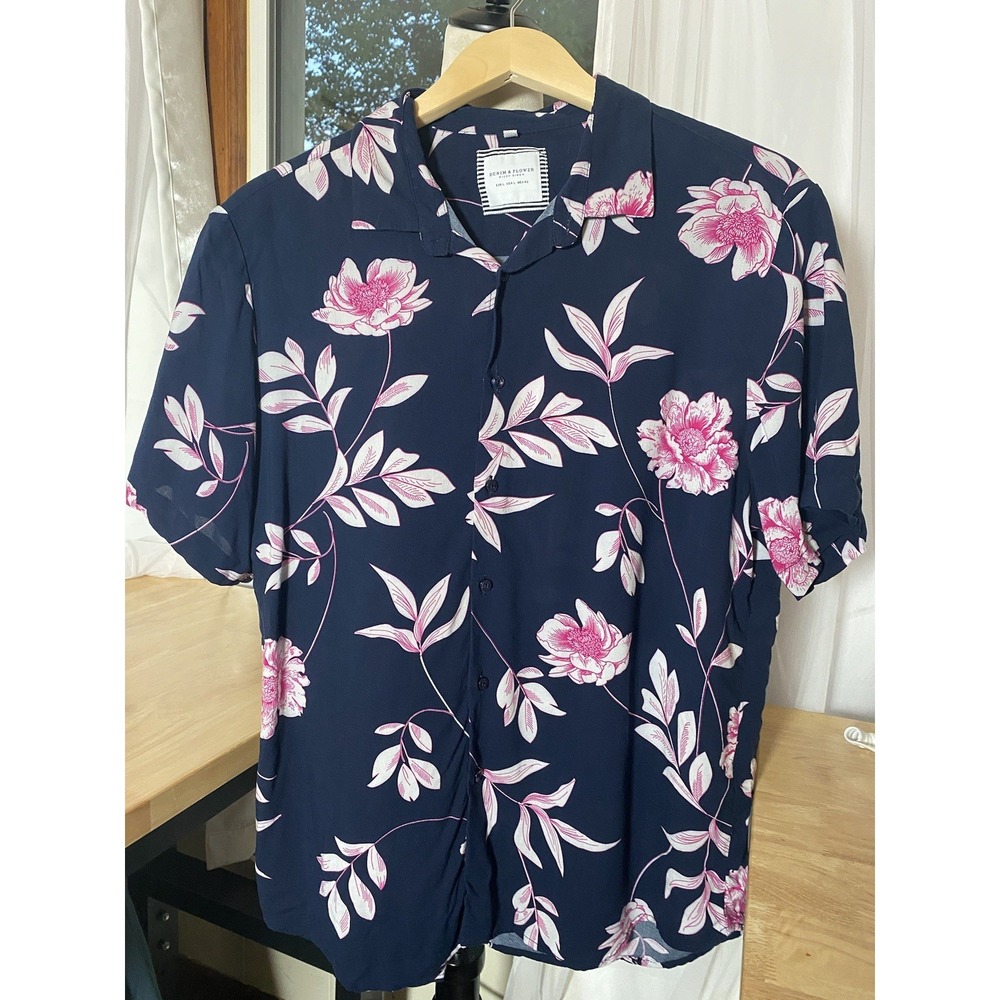 Denim & Flower Ricky Singh Summer Shirt Short Sleeve Button Up Travel Size Large